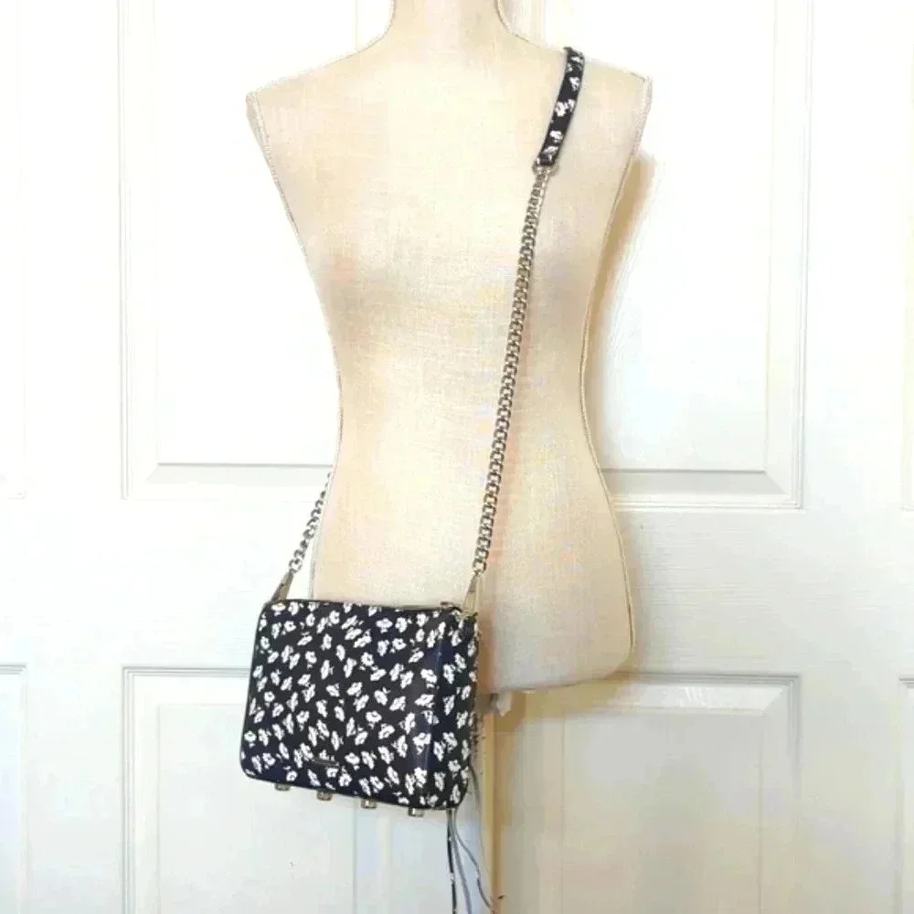 Rebecca Minkoff Avert Crossbody Saffiano Leather Black & White Floral Handbag